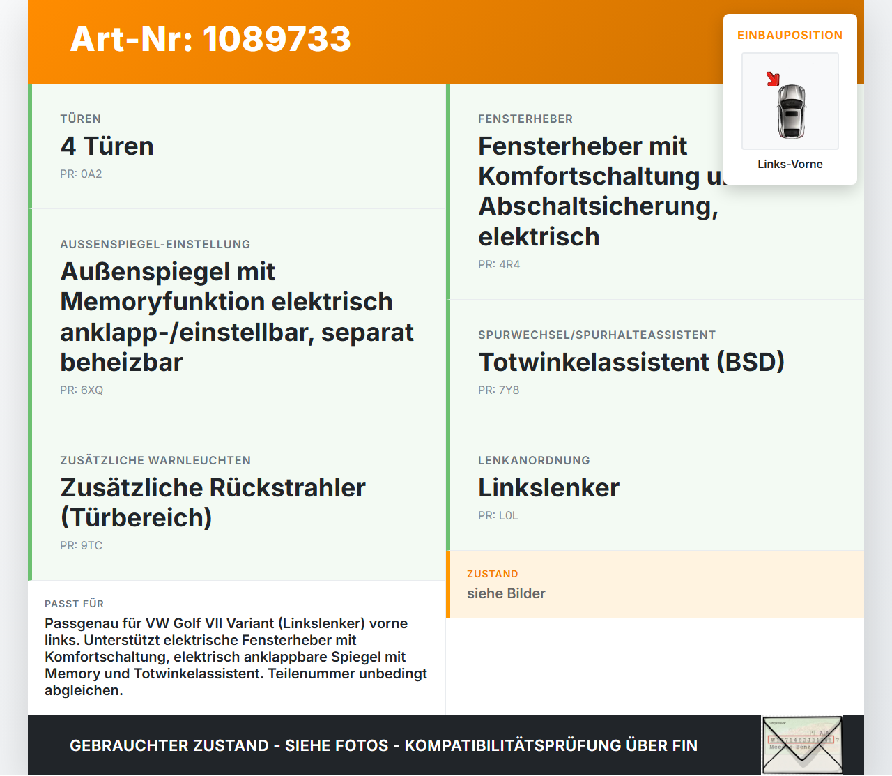 VW Golf VII 7 Variant 13-17 Steuergerät SG Türsteuergerät Links Vorne VW Golf VII 7 Variant 13-17 11.11.2014... Vorschau 3