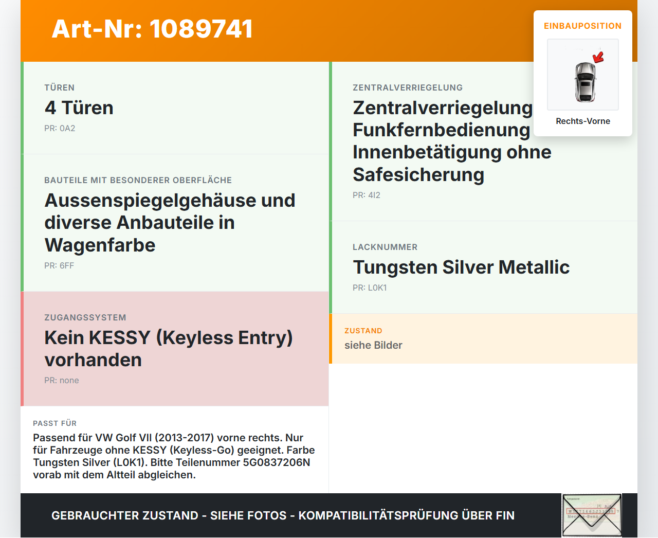 VW Golf VII 7 Variant 13-17 Kombi Türgriff Griff aussen Rechts Vorne L0K1 VW Golf VII 7 Variant 13-17 11.11.2014... Vorschau 3