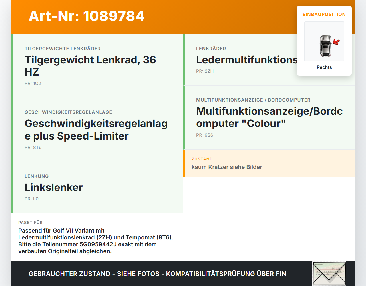 VW Golf VII 7 Variant 13-17 Lenkradschalter Multifunktionstasten Schalter für Lenkrad Rechts VW Golf VII 7 Variant... Vorschau 3