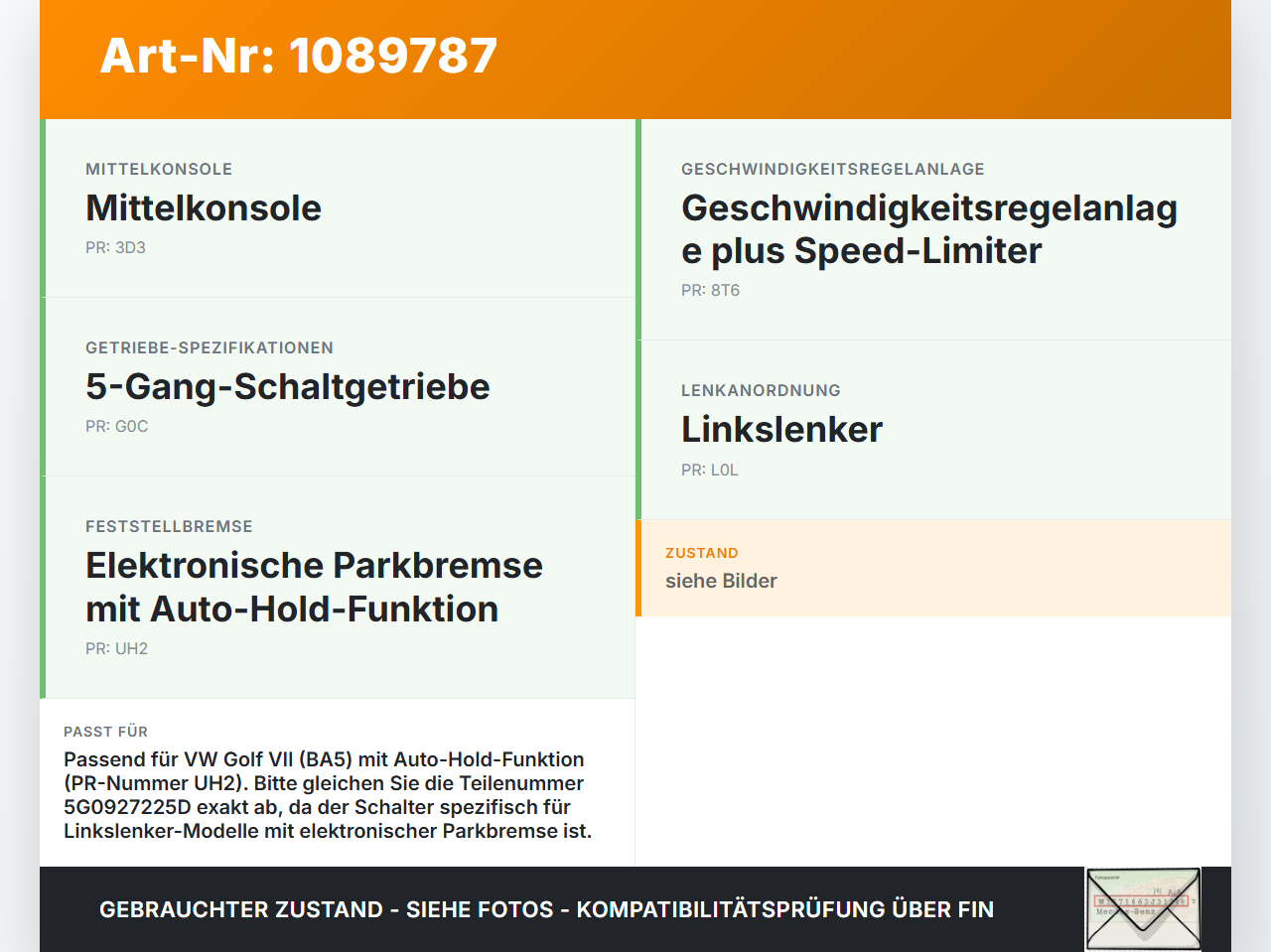 VW Golf VII 7 Variant 13-17 Schaltern Taster Parkbremse Auto Hold VW Golf VII 7 Variant 13-17 11.11.2014 5G0927225D... Vorschau 3