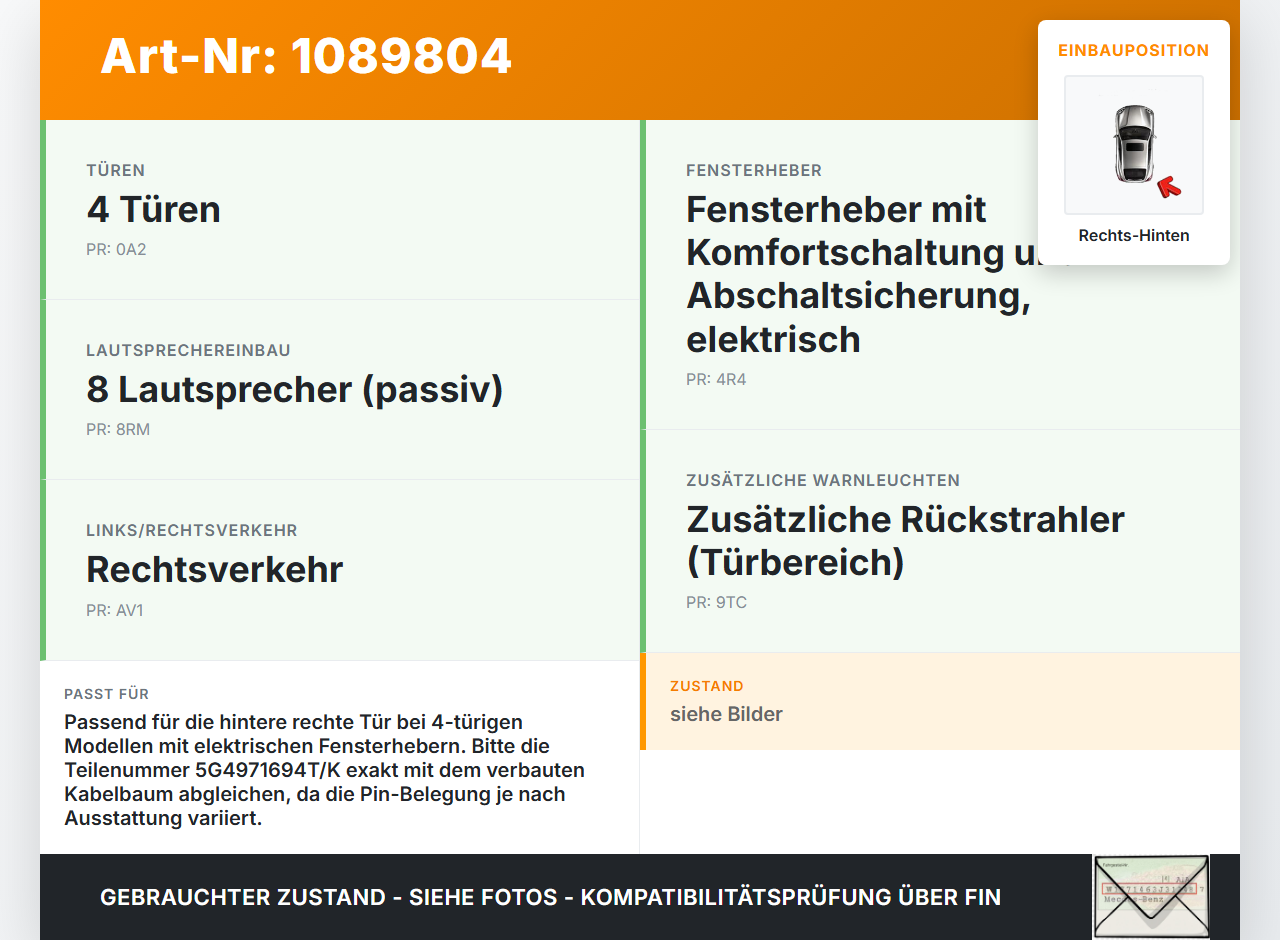 VW Golf VII 7 Variant 13-17 Kombi Kabelbaum Leitungssatz für Tür und Fensterheber Hinten Rechts VW Golf VII 7... Vorschau 3