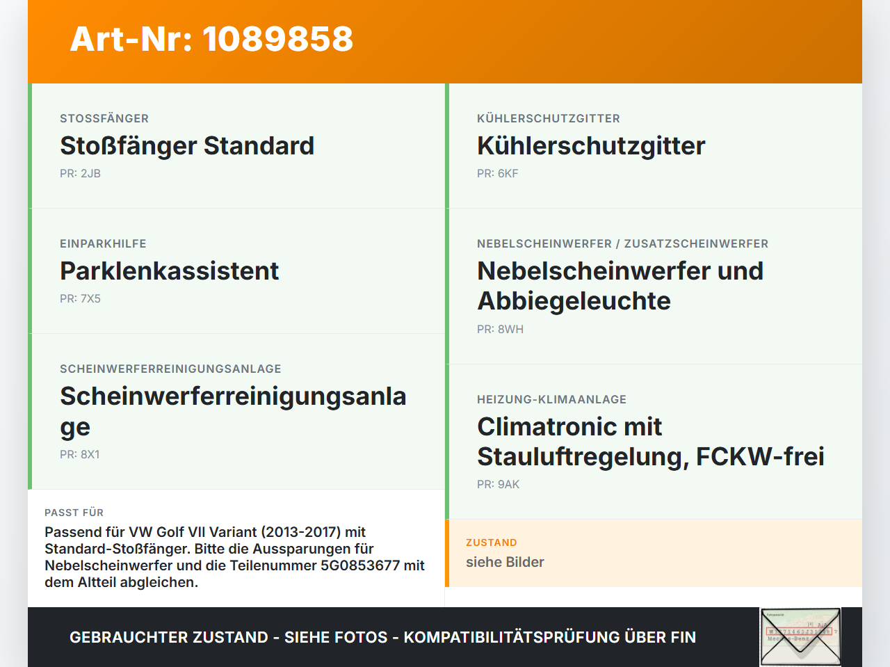 VW Golf VII 7 Variant 13-17 Lufteinlassgitter für Stoßstange Stoßfänger L0K1 VW Golf VII 7 Variant 13-17 11.11.2014... Vorschau 3