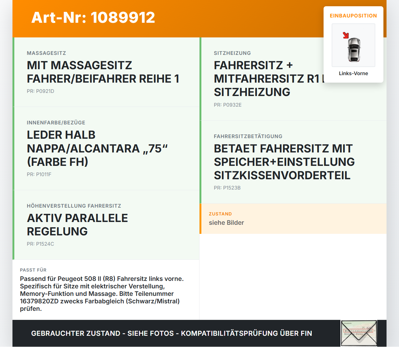 Peugeot 508 II 18-23 Lim Abdeckung Blende für Sitz Fahrersitz Links Vorne Peugeot 508 II 18-23 16.07.2019... Vorschau 3