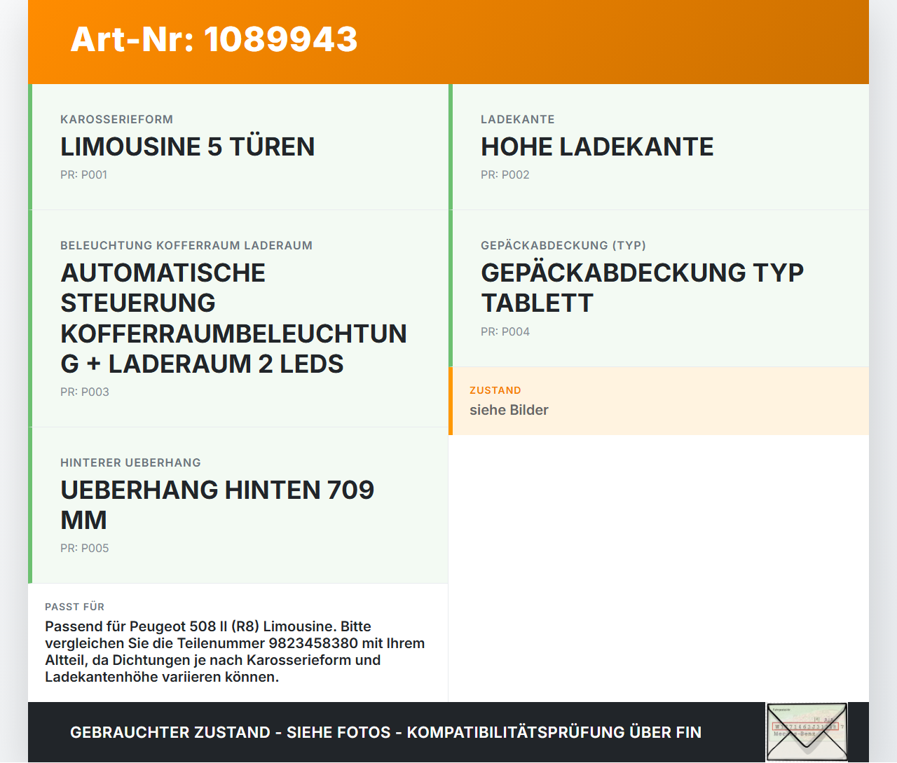 Peugeot 508 II 18-23 Lim Dichtung Rahmen für Heckklappe Kofferraum Peugeot 508 II 18-23 16.07.2019 9823458380 gebraucht Vorschau 3