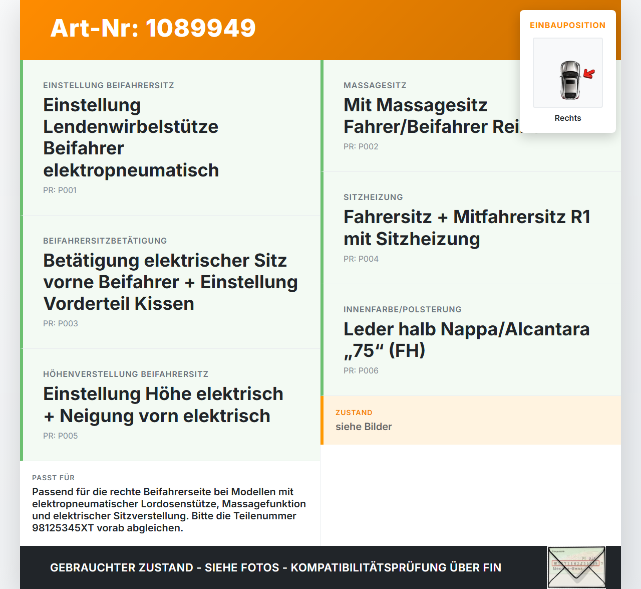 Peugeot 508 II 18-23 Schalter Sitzverstellung Lordosenstütze Rechts Peugeot 508 II 18-23 16.07.2019 9812534580... Vorschau 3