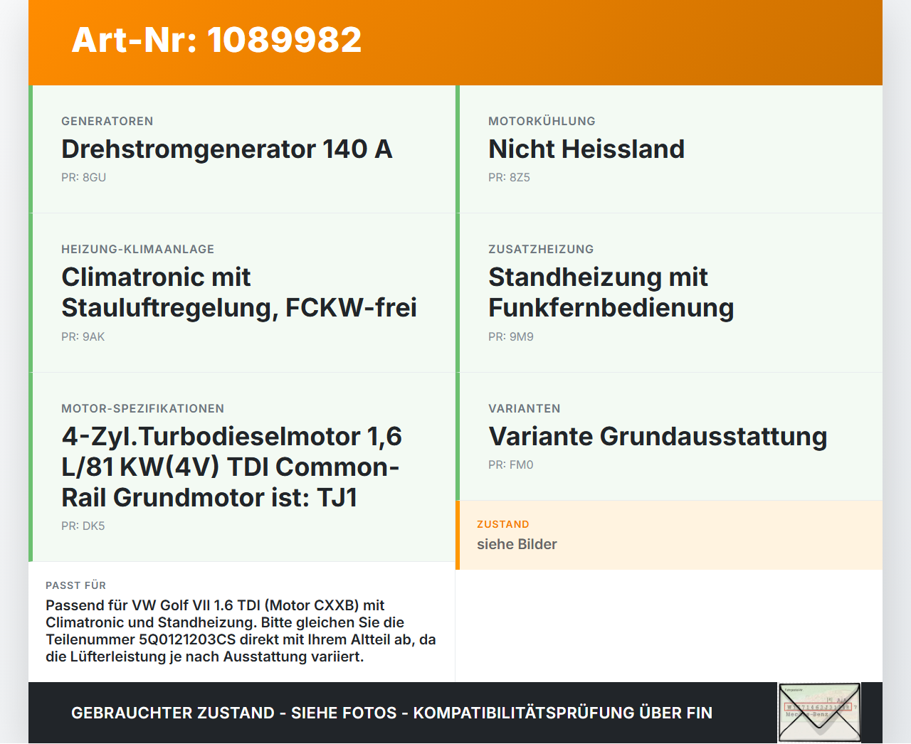 VW Golf VII 7 Variant 13-17 TDI 1,6 81KW Lüfter Ventilator f. Kühler VW Golf VII 7 Variant 13-17 11.11.2014... Vorschau 3