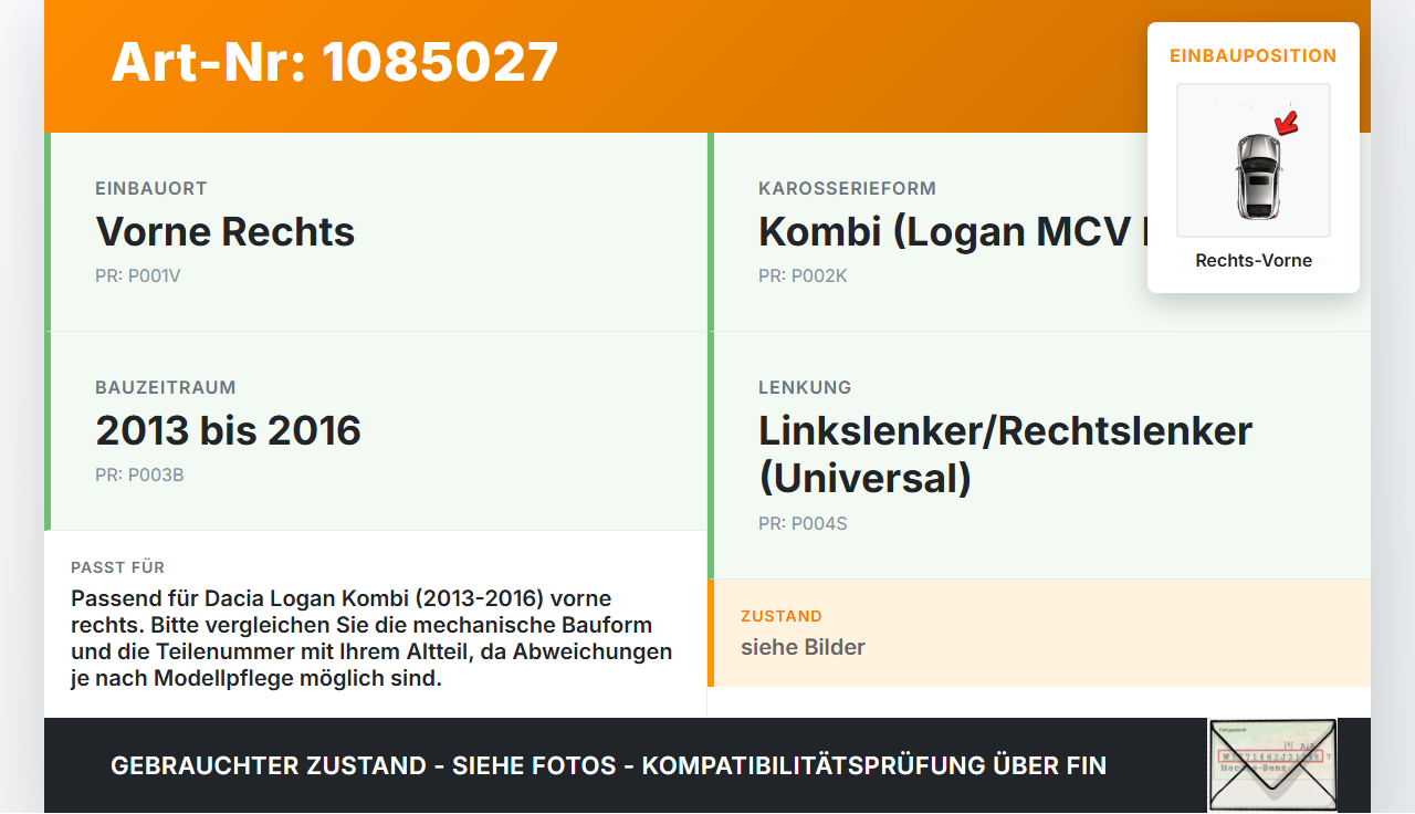 Dacia Logan 13-16 Kombi Türfangband Türbremse Türanschlag Rechts Vorne Dacia Logan 13-16 04.02.2014 gebraucht Vorschau 3