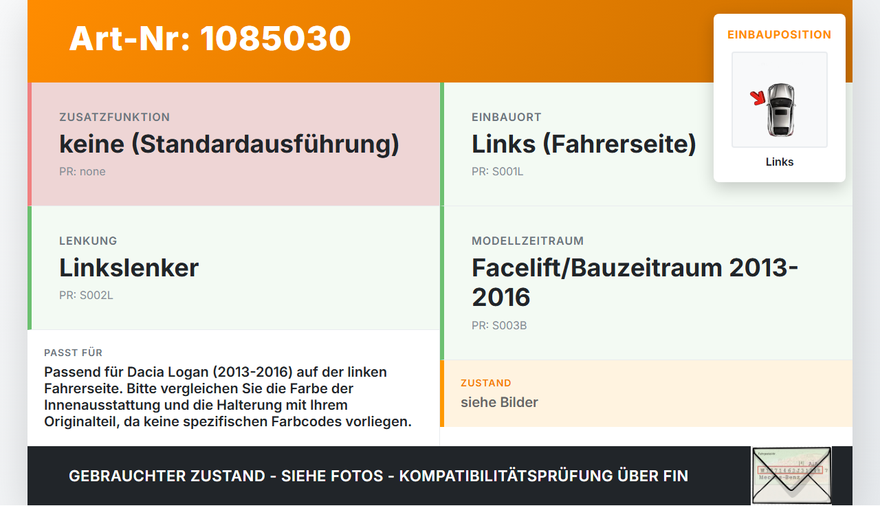 Dacia Logan 13-16 Sonnenblende Links für Fahrer Dacia Logan 13-16 04.02.2014 gebraucht Vorschau 3