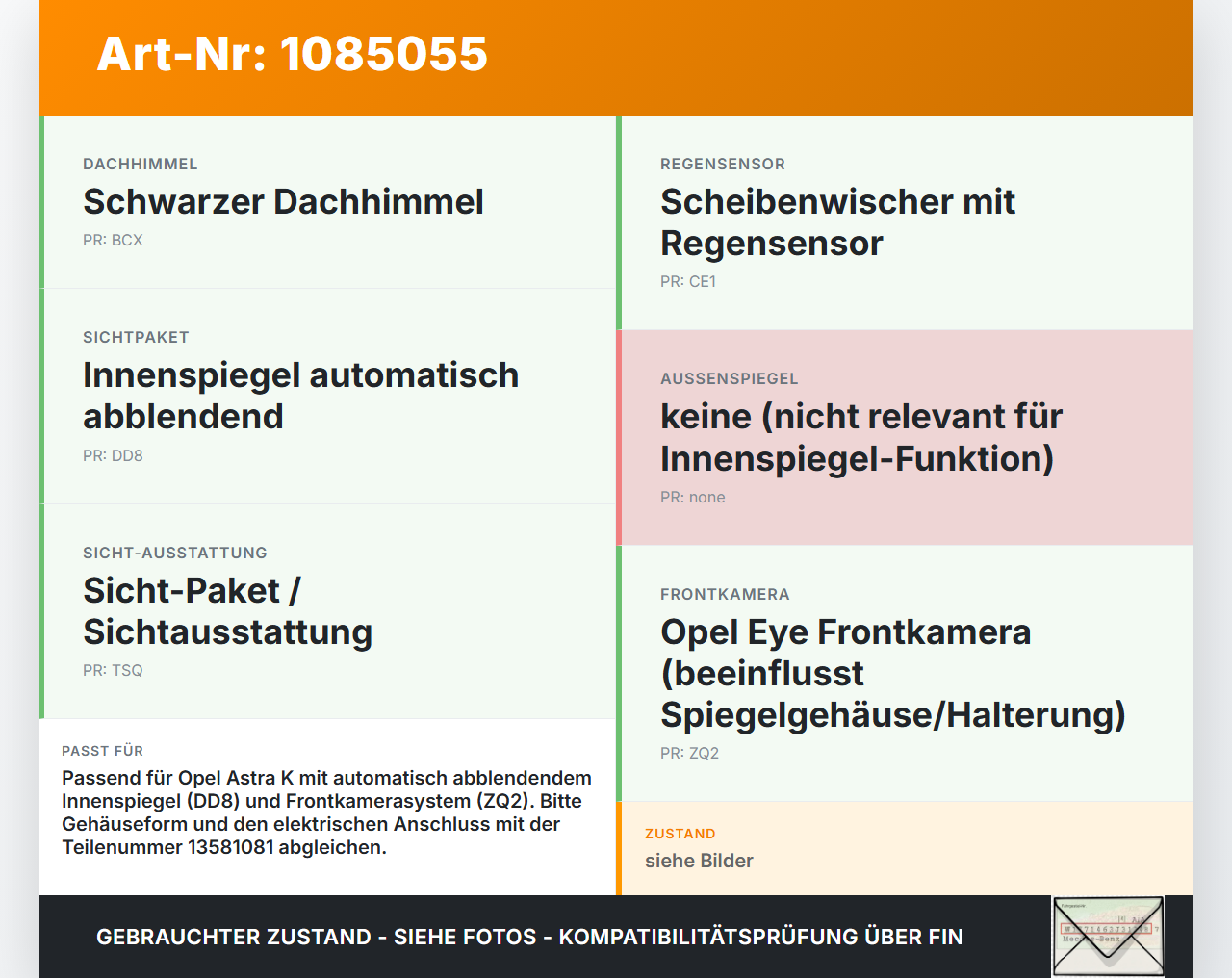 Opel Astra K B16 15-19 Innenspiegel Rückspiegel Spiegel Innen Elektrochrom Opel Astra K B16 15-19 31.05.2016... Vorschau 3