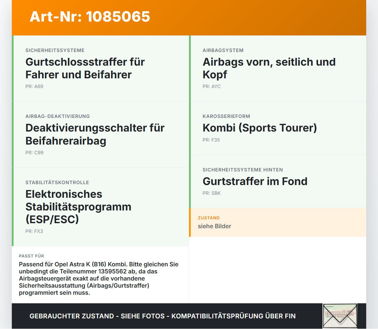 Opel Astra K B16 15-19 Airbag Steuergerät Airbagsteuergerät Opel Astra K B16 15-19 31.05.2016 13595562 775799950... Vorschau 3