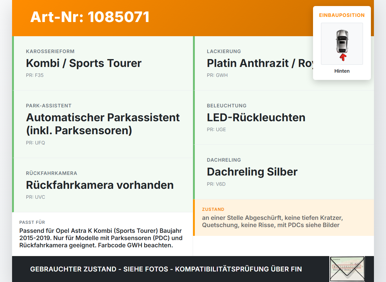 Opel Astra K B16 15-19 Kombi Stoßstange Stoßfänger Heckstosstange Hinten GWH Opel Astra K B16 15-19 31.05.2016 gebraucht Vorschau 3