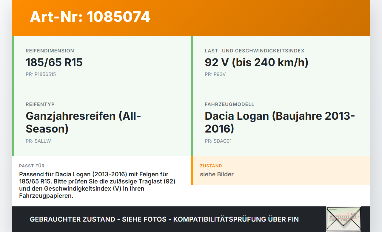 Dacia Logan 13-16 2 x Reifen Ganzjahresreifen Dunlop 185/65R15 92 V Dacia Logan 13-16 04.02.2014 gebraucht Vorschau 3