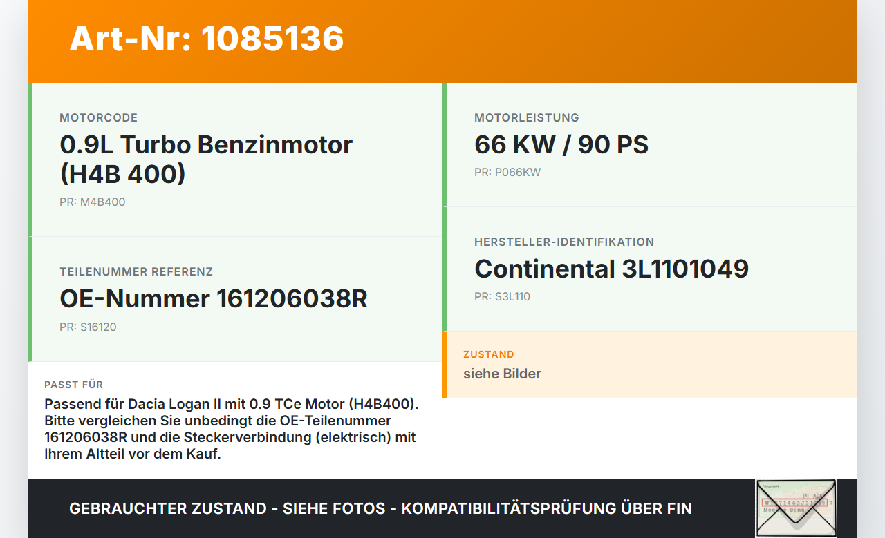 Dacia Logan 13-16 0,9 66KW H4B400 Drosselklappe Dacia Logan 13-16 04.02.2014 161206038R 3L1101049 gebraucht Vorschau 3