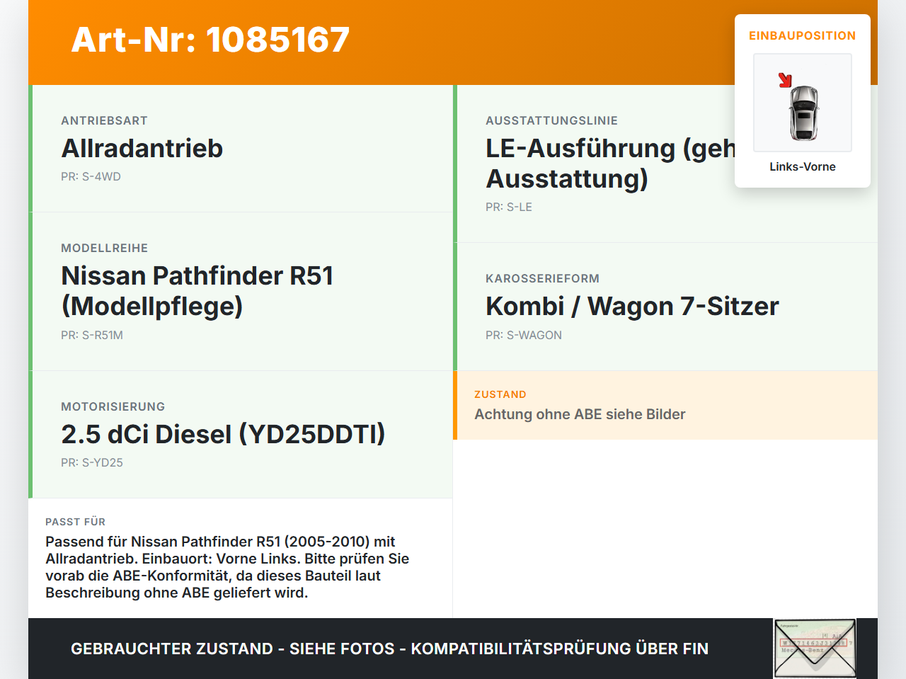 Nissan Pathfinder R51 05-10 Federbein Stossdämpfer Vorne Links Excel-G KYB Nissan Nissan Pathfinder R51 05-10... Vorschau 3
