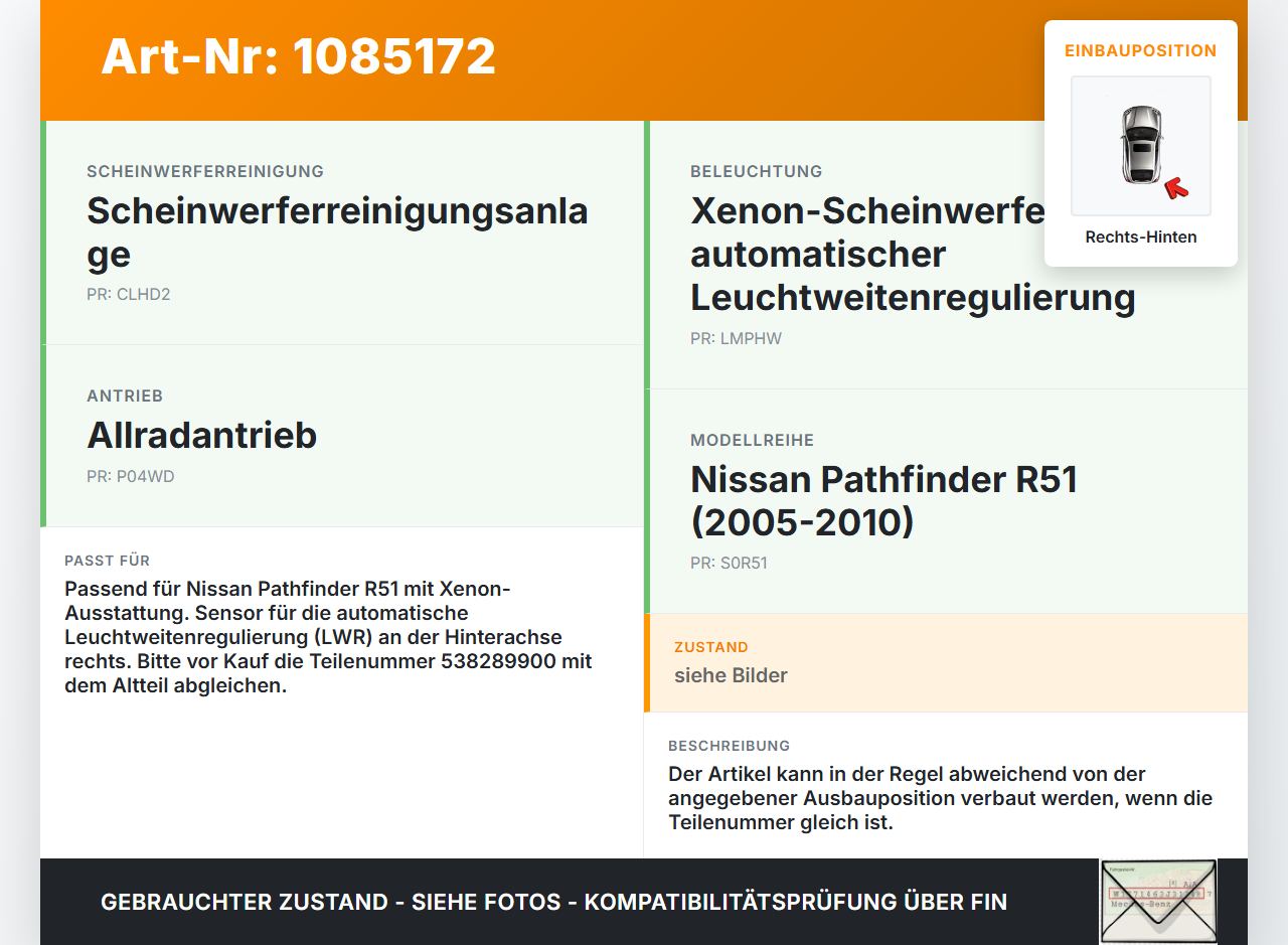 Nissan Pathfinder R51 05-10 Xenon LWR Sensor Neigung Rechts Hinten Nissan Nissan Pathfinder R51 05-10 29.09.2008... Vorschau 3