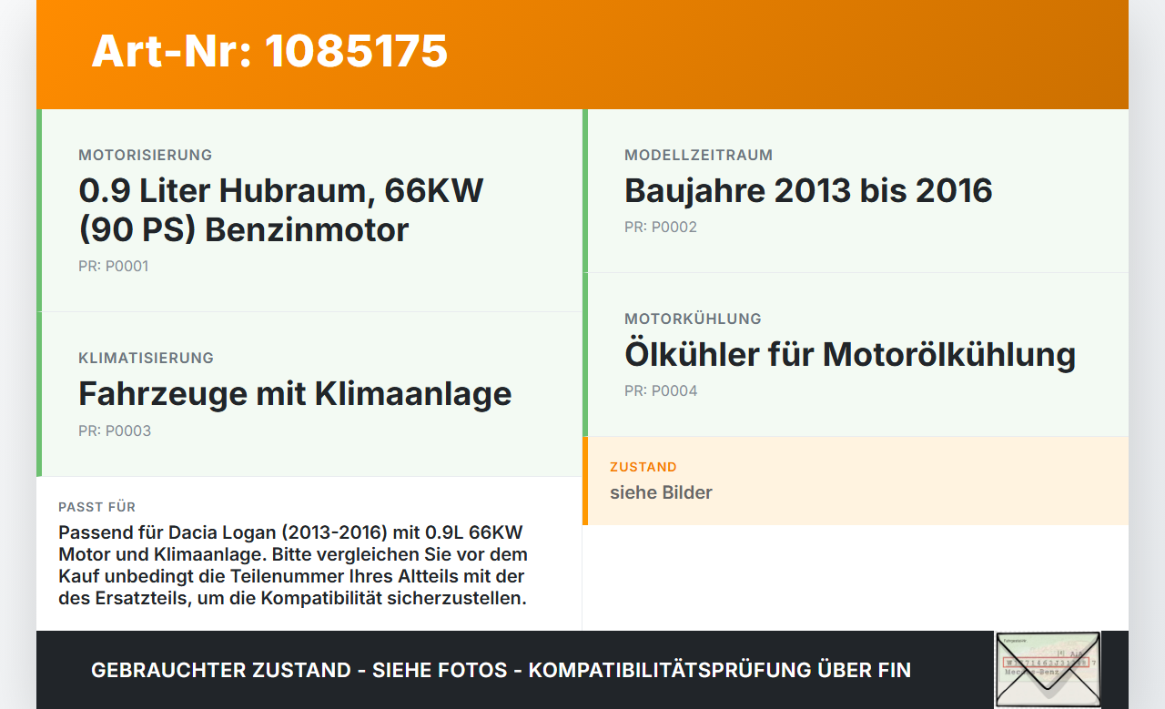 Dacia Logan 13-16 0,9 66KW Ölkühler Dacia Logan 13-16 04.02.2014 gebraucht Vorschau 3