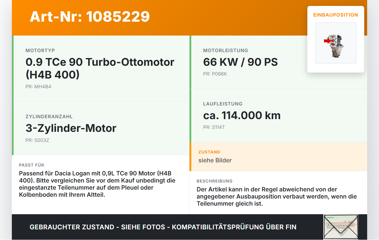 Dacia Logan 13-16 0,9 66KW H4B400 Kolben mit Pleuel Pos B Dacia Logan 13-16 04.02.2014 gebraucht Vorschau 3