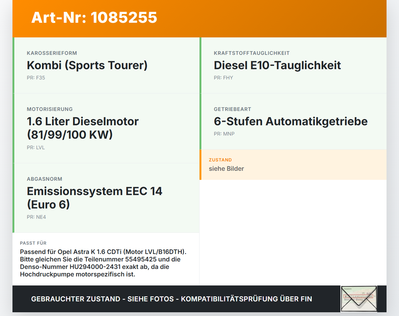 Opel Astra K B16 15-19 CDTi 1,6 100KW Kraftstoffpumpe Förderpumpe Hochdruckpumpe Opel Astra K B16 15-19 31.05.2016... Vorschau 3
