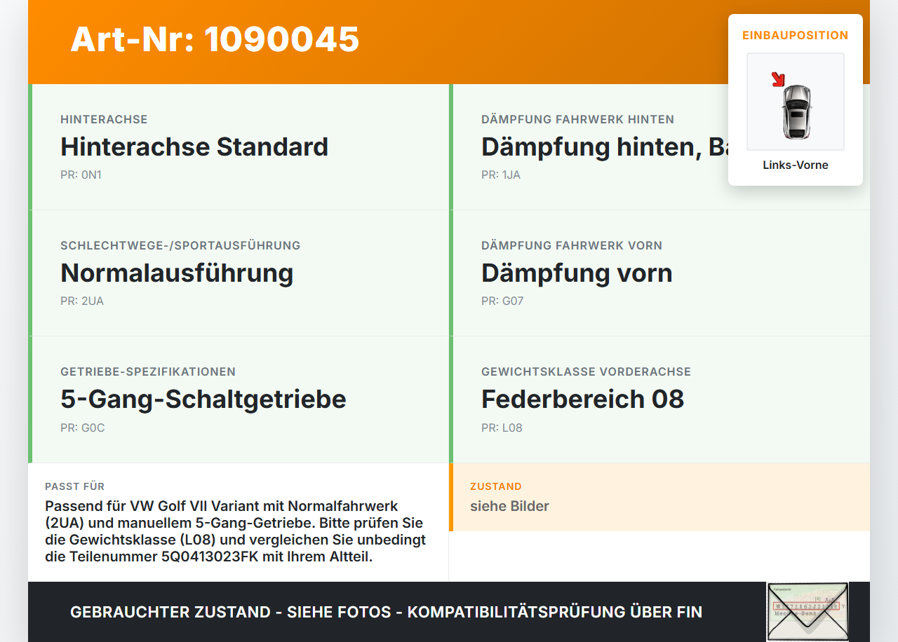 VW Golf VII 7 Variant 13-17 Kombi Stossdämpfer Federbein Vorne Links VW Golf VII 7 Variant 13-17 11.11.2014... Vorschau 3