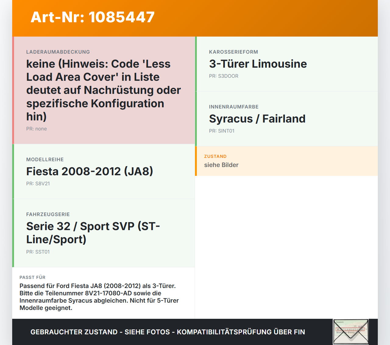 Ford Fiesta JA8 VII ST 08-12 3T Laderaumabdeckung Hutablage Heckablage Ford Fiesta JA8 VII ST 08-12 11.05.2011... Vorschau 3