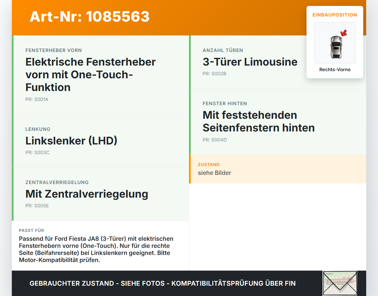 Ford Fiesta JA8 VII ST 08-12 3T Fensterheber o. FH-Motor Rechts Vorne Ford Fiesta JA8 VII ST 08-12 11.05.2011 gebraucht Vorschau 3