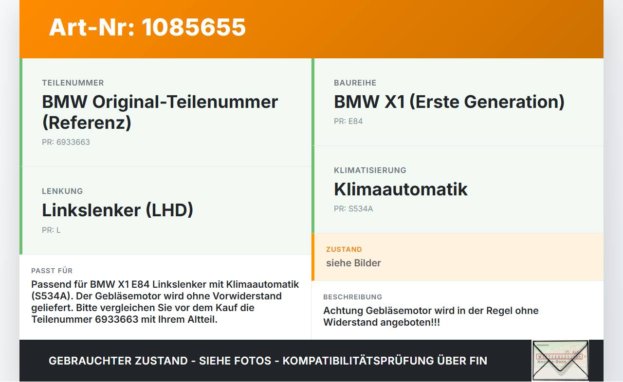 BMW X1 E84 X18D 09-12 Gebläsemotor Lüftermotor Heizungsgebläse Innenraum BMW X1 E84 X18D 09-12 21.01.2015... Vorschau 3