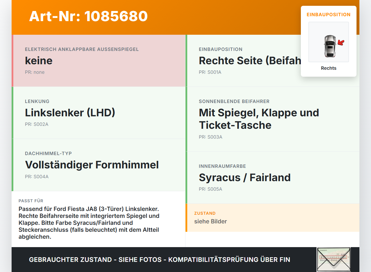 Ford Fiesta JA8 VII ST 08-12 Sonnenblende Rechts für Beifahrer Ford Fiesta JA8 VII ST 08-12 11.05.2011 gebraucht Vorschau 3