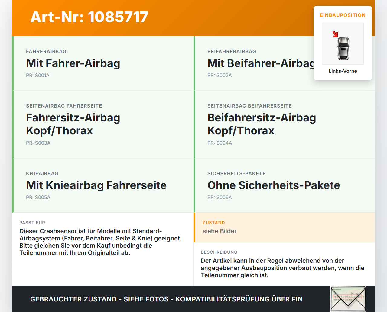 Ford Fiesta JA8 VII ST 08-12 Sensor für Airbag Crashsensor Airbagsensor Links Vorne Ford Fiesta JA8 VII ST 08-12... Vorschau 3