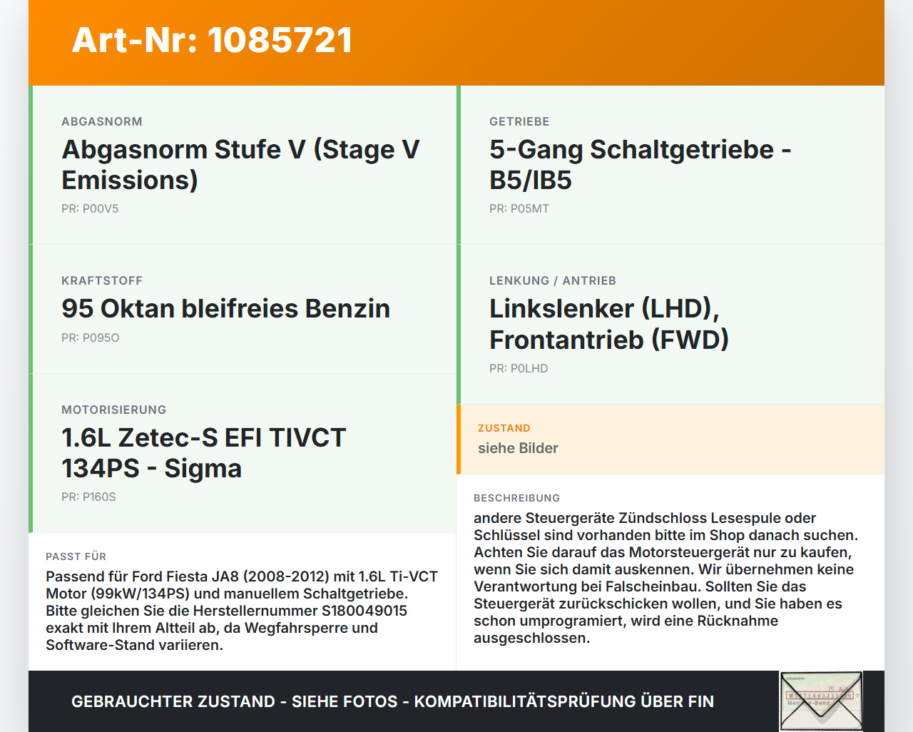 Ford Fiesta JA8 VII ST 08-12 1,6 99KW Steuergerät ECU für Motor Motorsteuergerät Ford Fiesta JA8 VII ST 08-12... Vorschau 3