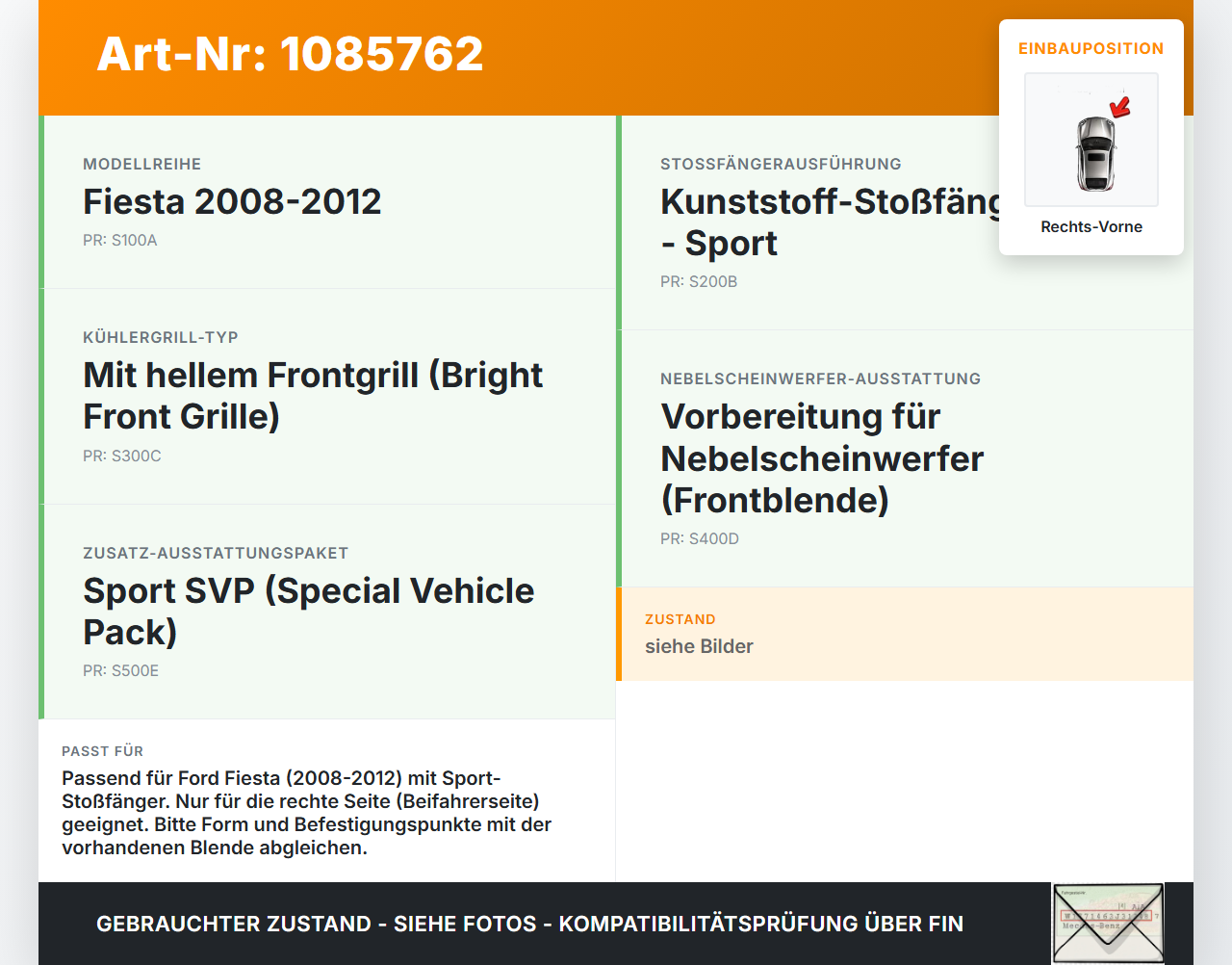 Ford Fiesta JA8 VII ST 08-12 Frontblende Frontleiste für Nebelscheinwerfer Stoßstange Rechts Vorne Ford Fiesta JA8... Vorschau 3