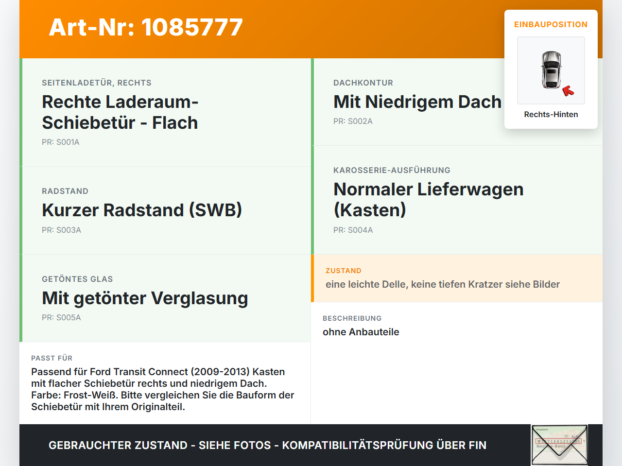Ford Transit/Tourneo Connect 09-13 Kasten Tür Schiebetür Rechts Hinten P1 Ford Transit/Tourneo Connect 09-13... Vorschau 3