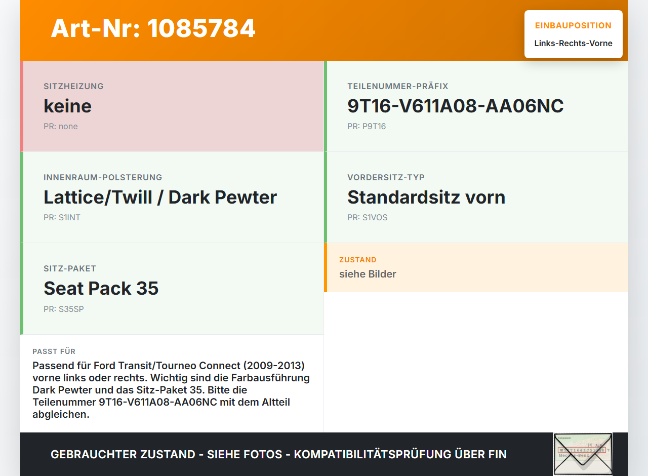 Ford Transit/Tourneo Connect 09-13 Kopfstütze für Fahrer Sitz Rechts oder Links Vorne Ford Transit/Tourneo Connect... Vorschau 3