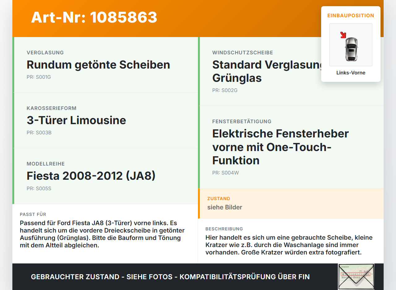 Ford Fiesta JA8 VII ST 08-12 3T Dreieck Seitenscheibe Scheibe Türscheibe Links Vorne Ford Fiesta JA8 VII ST 08-12... Vorschau 3