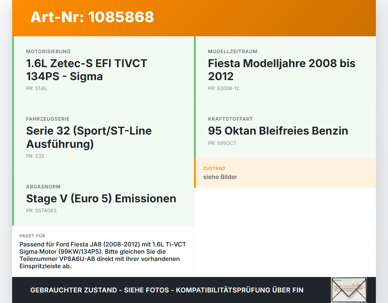 Ford Fiesta JA8 VII ST 08-12 1,6 99KW Einspritzleiste Düsenstock für Einspritzanlage Ford Fiesta JA8 VII ST 08-12... Vorschau 3