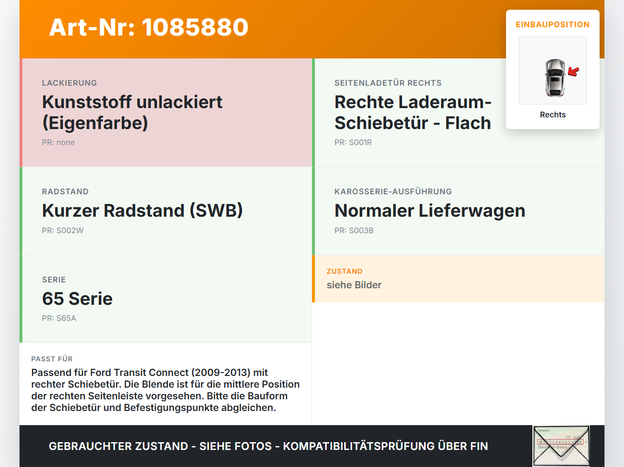 Ford Transit/Tourneo Connect 09-13 Kasten Blende Aussen Seitenleiste Rechts Mitte Ford Transit/Tourneo Connect... Vorschau 3
