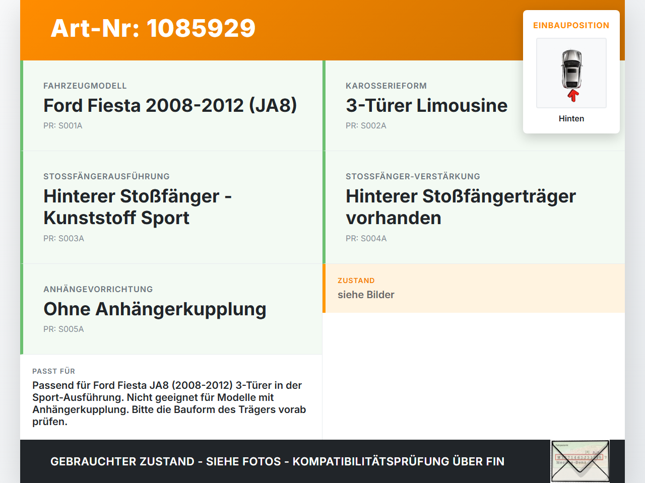 Ford Fiesta JA8 VII ST 08-12 Stoßstangenträger Stoßfängerträger Träger Querträger Hinten Ford Fiesta JA8 VII ST... Vorschau 3