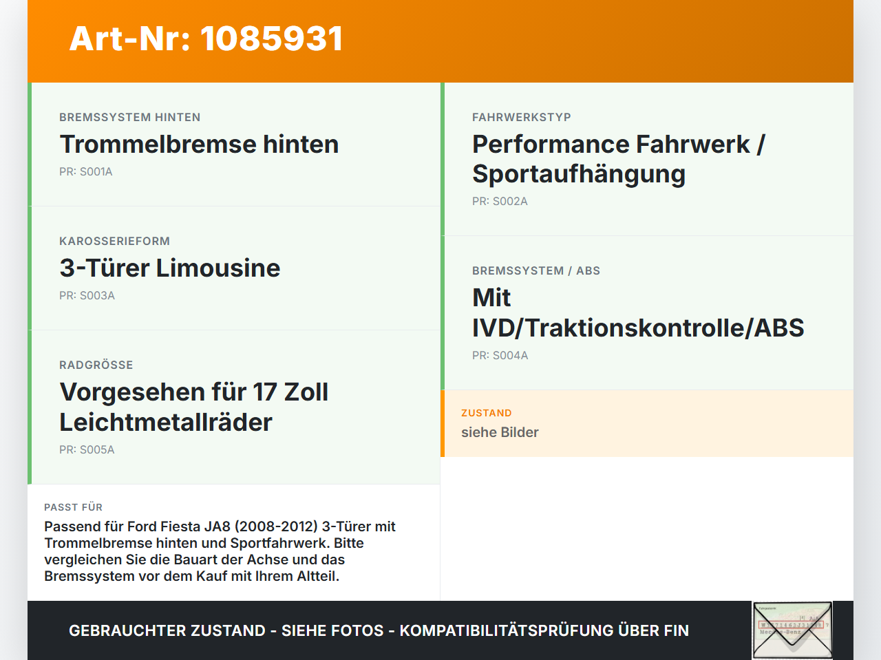 Ford Fiesta JA8 VII ST 08-12 3T Hinterachse Achse m. Trommelbremse Ford Fiesta JA8 VII ST 08-12 11.05.2011 gebraucht Vorschau 3