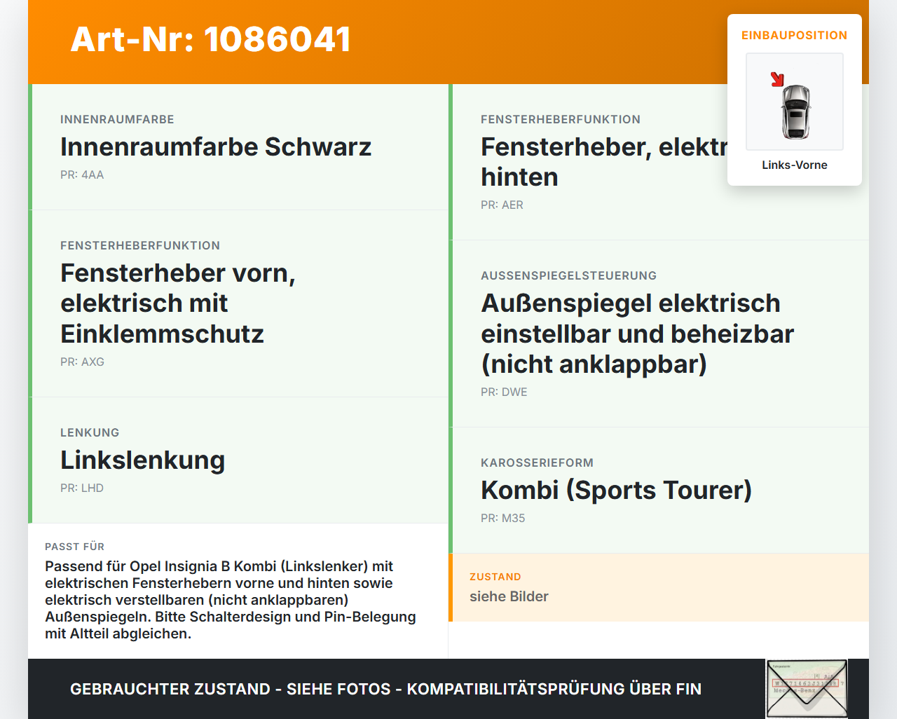 Opel Insignia B Z18 17-20 Kombi Fensterheberschalter Schalter Links Vorne Opel Insignia B Z18 17-20 28.05.2019... Vorschau 3