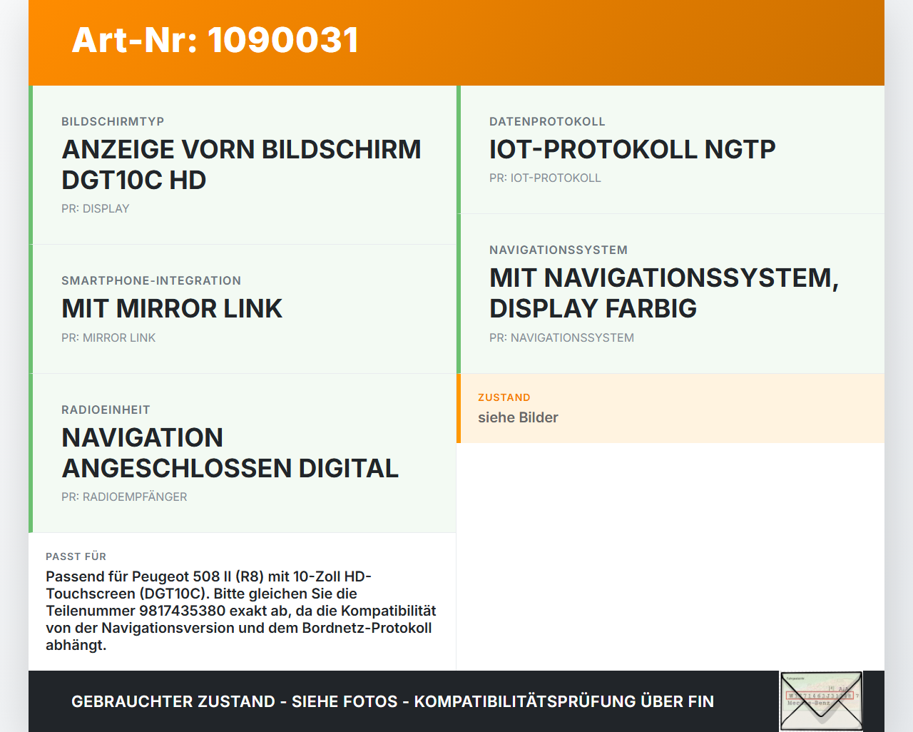 Peugeot 508 II 18-23 Bildschirm Display Monitor Peugeot 508 II 18-23 16.07.2019 9817435380 gebraucht Vorschau 3