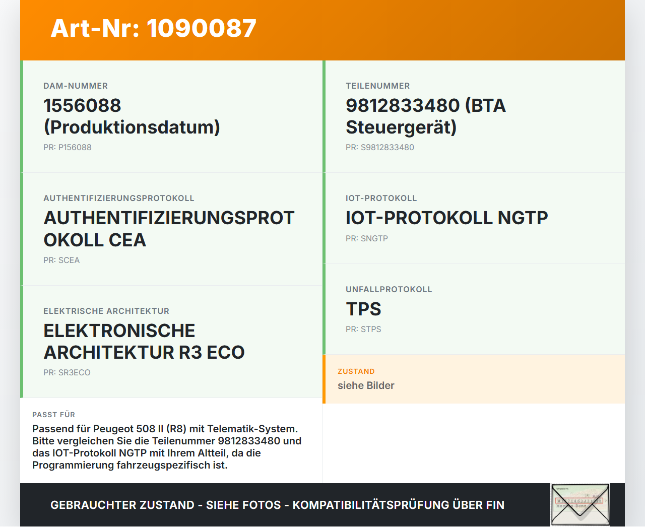 Peugeot 508 II 18-23 Bluetooth Telematik Steuergerät ECU Modul BTA mit Halterung Peugeot 508 II 18-23 16.07.2019... Vorschau 3