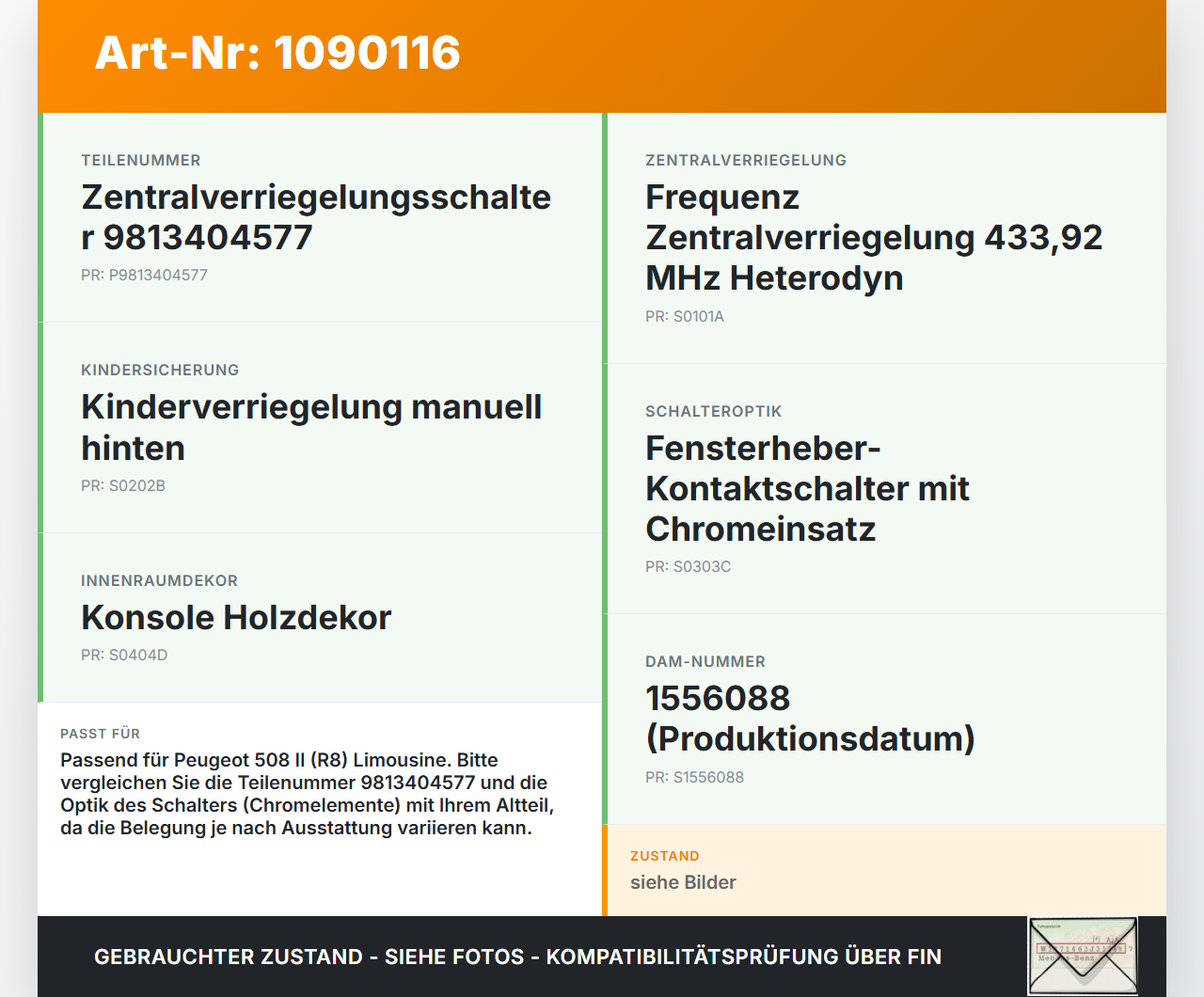 Peugeot 508 II 18-23 Schalter Zentralverriegelung Verriegelung Peugeot 508 II 18-23 16.07.2019 98134045ZD... Vorschau 3