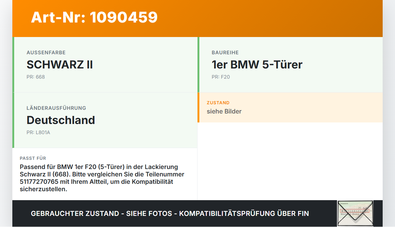 BMW 114i F20 11-15 Tankdeckel Tankklappe 668 BMW 114i F20 11-15 11.03.2013 7270765 51177270765 gebraucht Vorschau 3