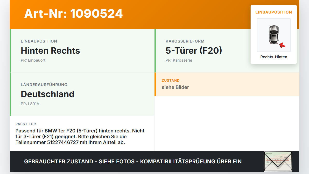 BMW 114i F20 11-15 5T Türfangband Türbremse Türanschlag Rechts Hinten BMW 114i F20 11-15 11.03.2013 7446727... Vorschau 3