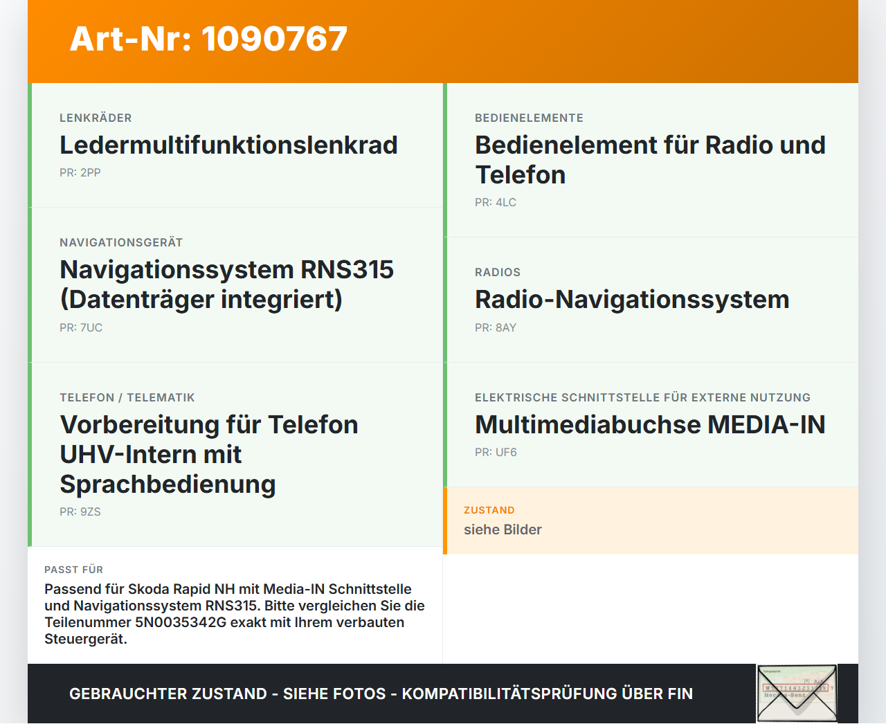 Skoda Rapid NH 12-17 Steuergerät ECU Modul Interface SG Skoda Rapid NH 12-17 19.12.2013 5N0035342G 1000001-015 gebraucht Vorschau 3