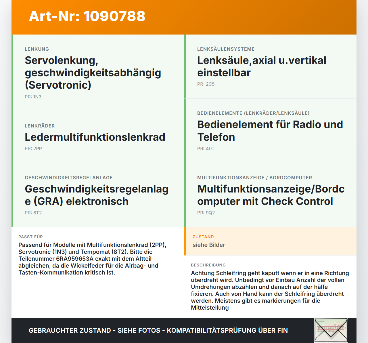 Skoda Rapid NH 12-17 Airbag Schleifring Wickelfeder Skoda Rapid NH 12-17 19.12.2013 6RA959653A 6RA959653... Vorschau 3