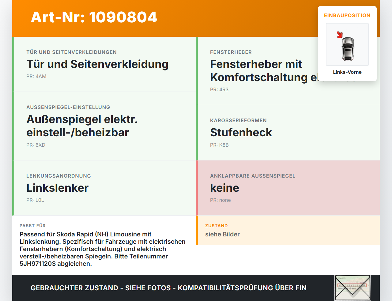 Skoda Rapid NH 12-17 Lim Kabelbaum für Tür und Fensterheber Links Vorne Skoda Rapid NH 12-17 19.12.2013 5JH971120S... Vorschau 3