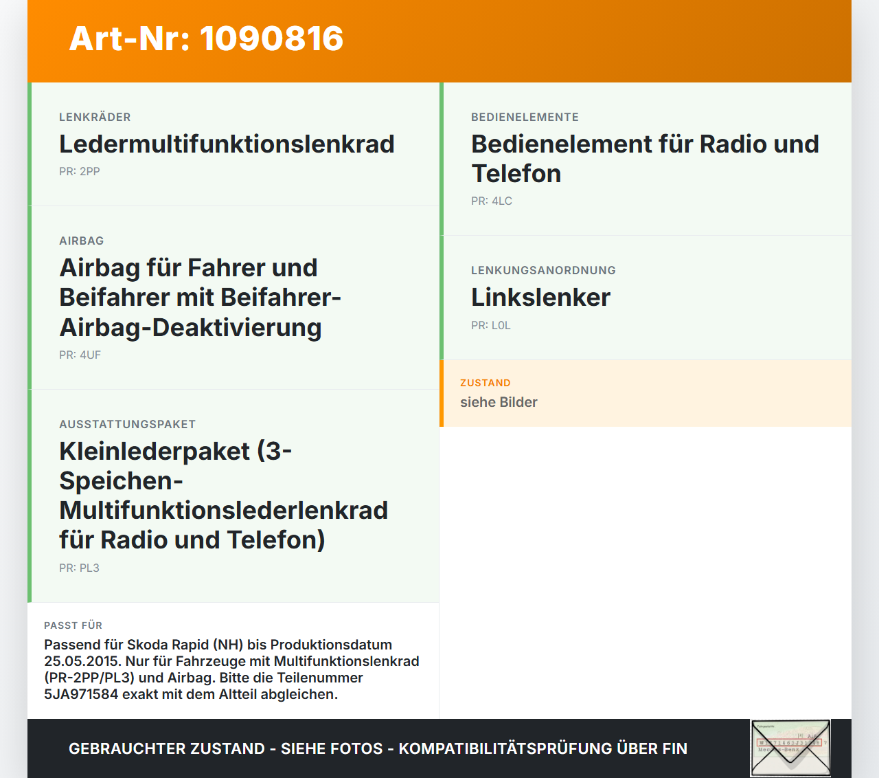 Skoda Rapid NH 12-17 Kabelbaum für Airbag Skoda Rapid NH 12-17 19.12.2013 5JA971584 5JA971684 30825510-AB gebraucht Vorschau 3