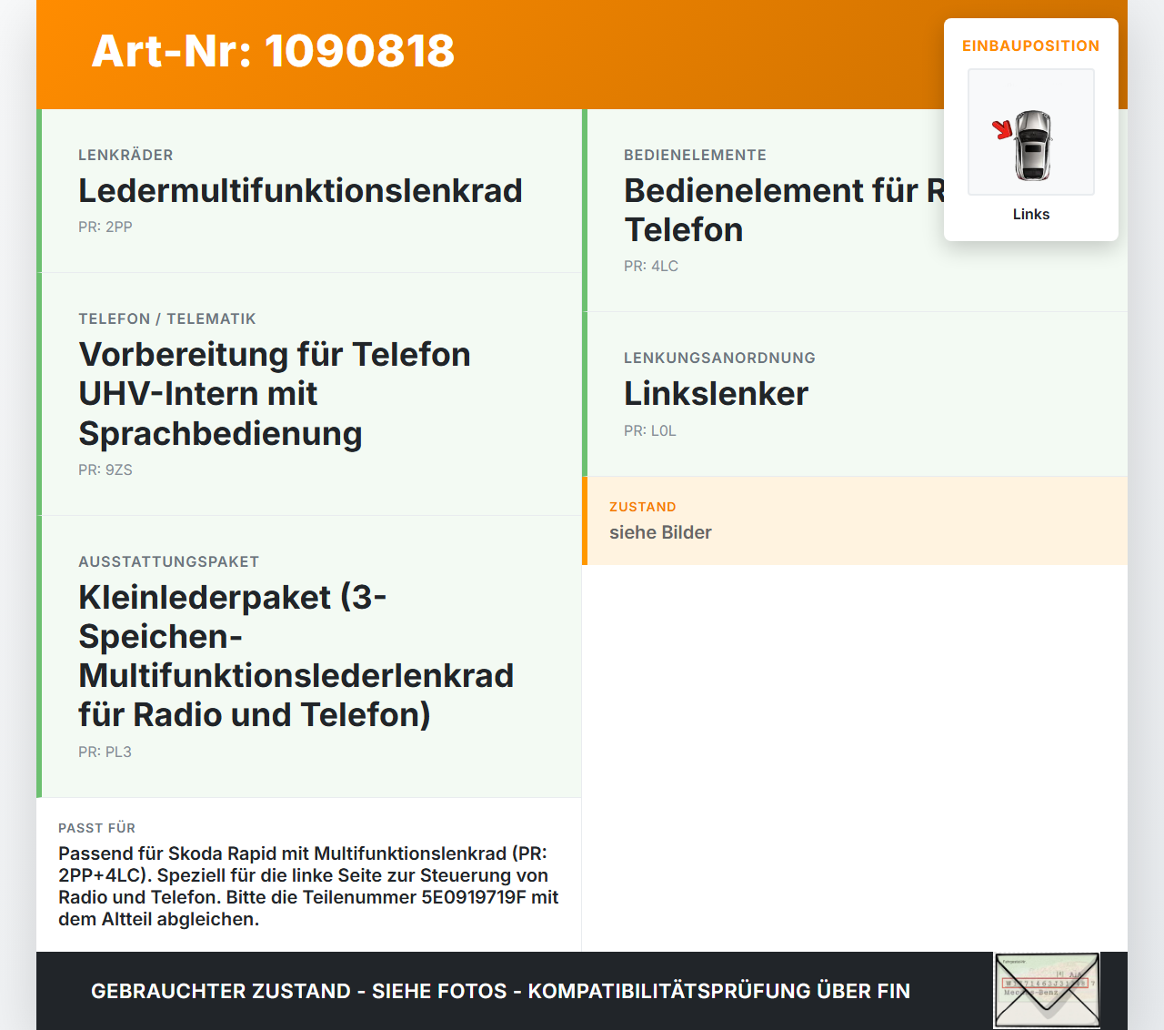 Skoda Rapid NH 12-17 Lenkradschalter Multifunktionstasten Schalter für Lenkrad Links Skoda Rapid NH 12-17... Vorschau 3