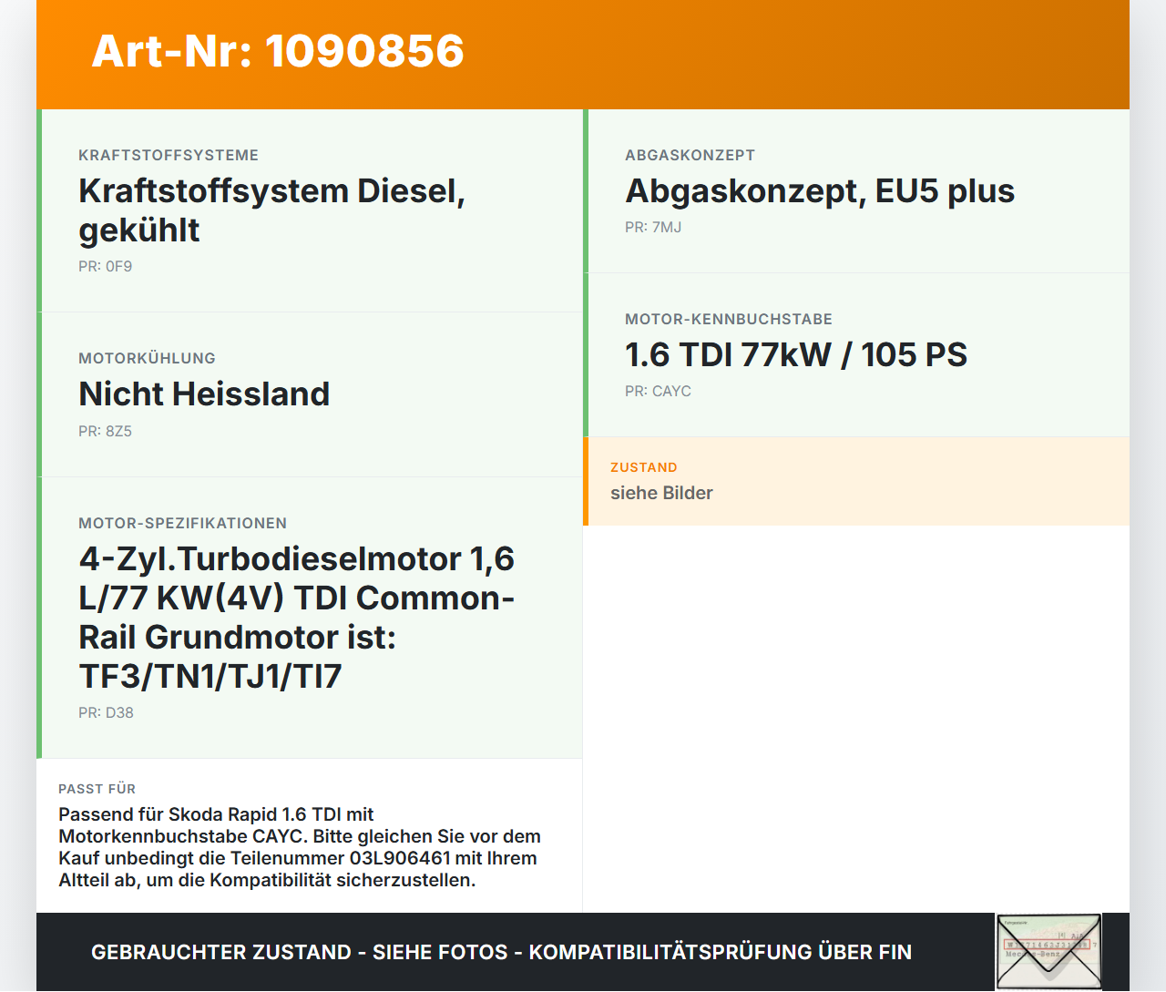 Skoda Rapid NH 12-17 TDI 1,6 77KW Luftmassenmesser Skoda Rapid NH 12-17 19.12.2013 03L906461 5WK97023 gebraucht Vorschau 3