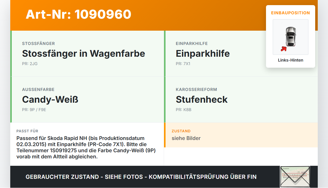 Skoda Rapid NH 12-17 Abstands Sensor Parksensor PDC Hinten Links Skoda Rapid NH 12-17 19.12.2013 1S0919275 303363... Vorschau 3